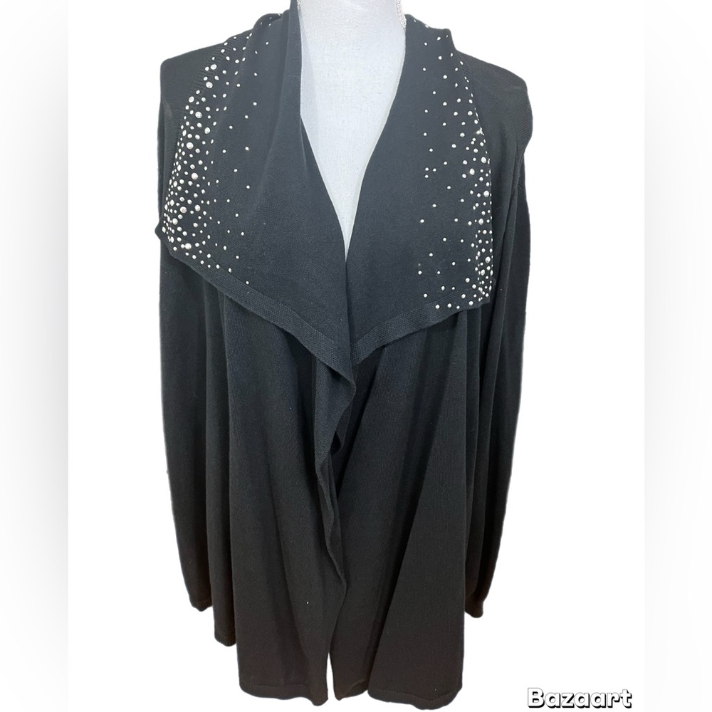 Ruby Rd. Black Draped Cardigan with Silver Stud Detailing